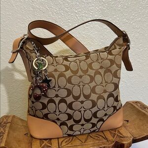 COACH Monogram Crossbody Convertible Purse with Charm Zipper Pull